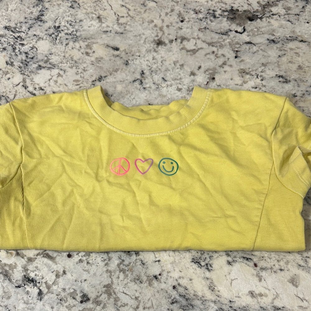 Cat & Jack Yellow Kids Sweater with Peace, Heart, Smiley Design